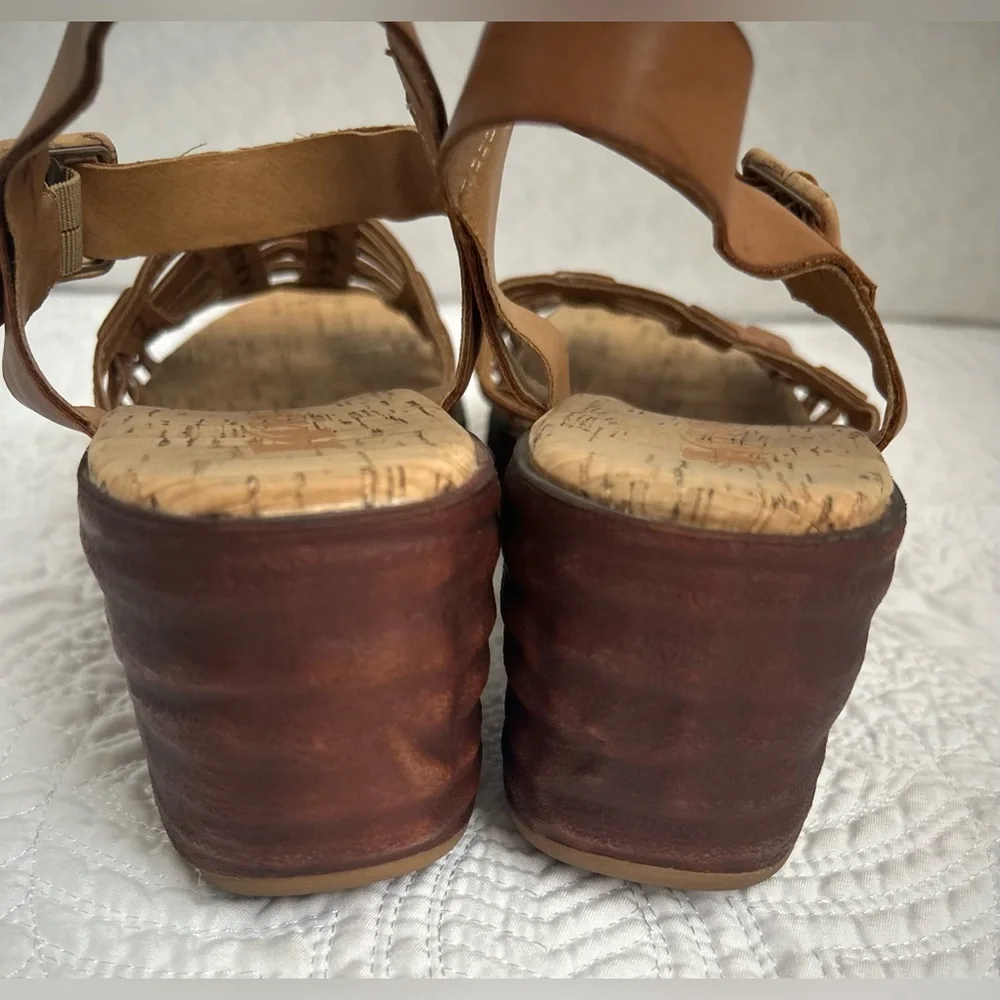 Korks By Kork Ease Marley Brown Wedge Sandals Woven Slingback Comfort Sz 9